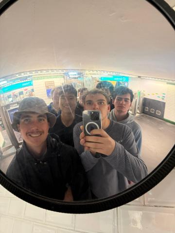 Groups of Friends taking a picture in a mirror