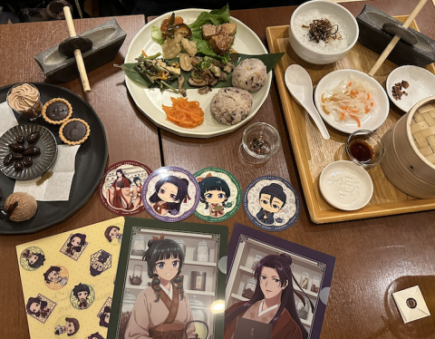 Goods from Apothecary Diaries along with themed foods