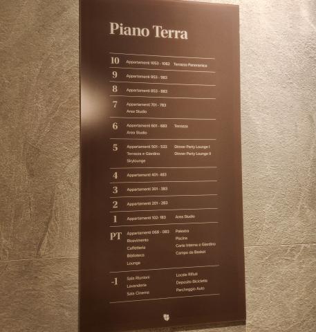 A floor directory showing the shared facilities and amenities inside Collegiate Milan Bovisa.