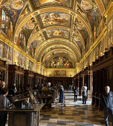 The golden ceiling of El Escorial's ancient library is a sight to be seen.