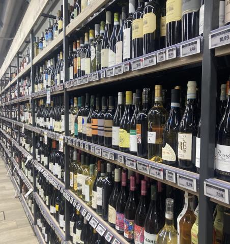 wine bottles on a shelf