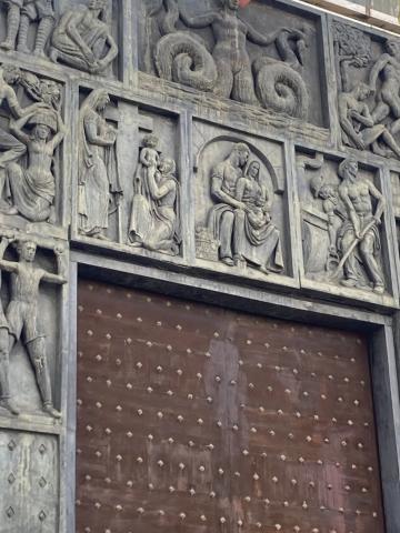 copper friezes on a building