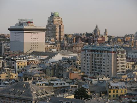 skyline of Genoa, with the Torre Piacentini in the middle