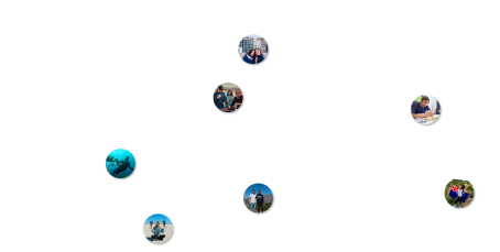 Dotted map of the world with images of a few locations