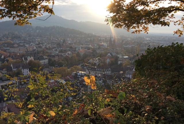 an aerial view of Freiburg from the hills