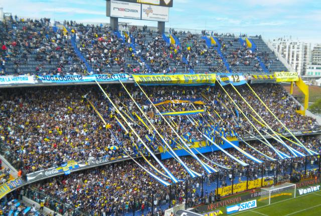 a crowd at a La Boca soccer game in Buenos Aires