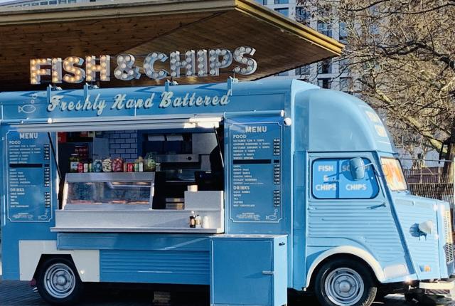 a fish and chips food truck in London