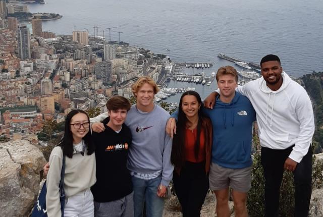 Group of students standing on a hilltop in Nice