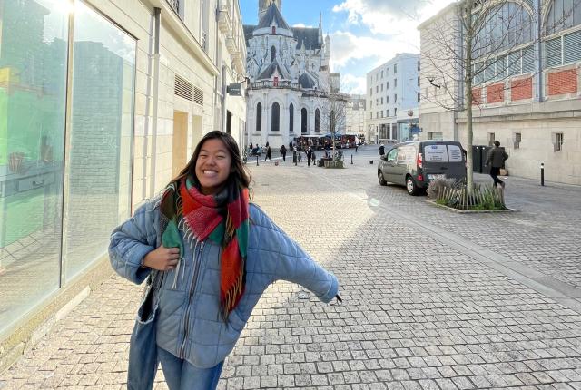 a student takes a fun photo while on a walk in Nantes