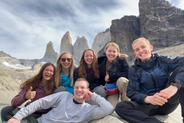 six students posing for a photo at Torres del Paine