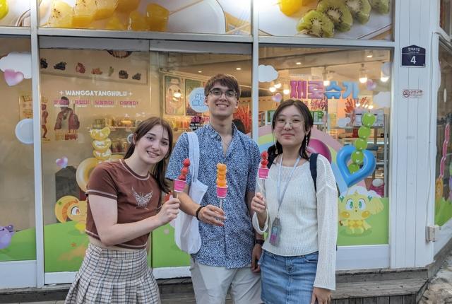 Students enjoying dinner after orientation for Yonsei University in Seoul, South Korea
