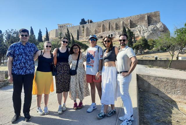 Student group in front of ruins in Athens, Greece