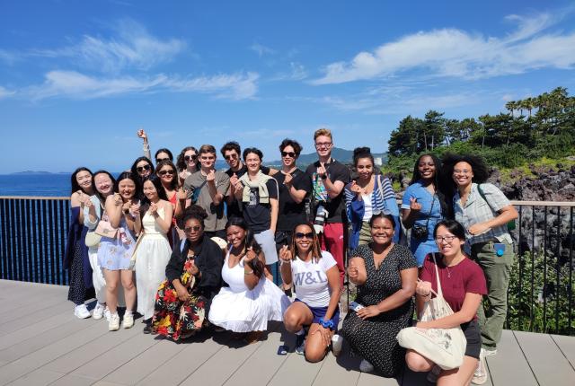 A photo of students smiling on a Washington and Lee Seoul CP Trip to Jeju
