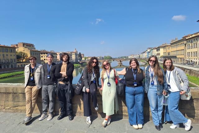 group of students on bridge in florence