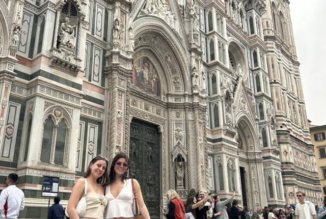Two girls in front of the Duomo in Florence