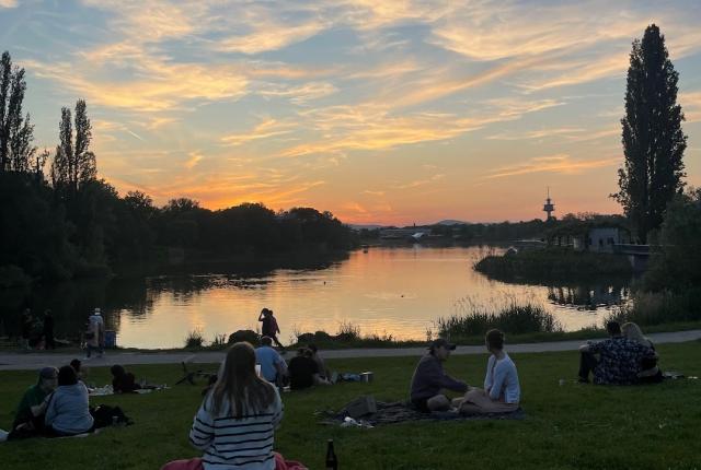 Sunset at Seepark in Freiburg, Germany.