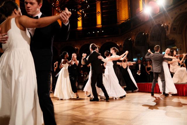 Students Waltzing at a traditional Viennese Ball in Austria.
