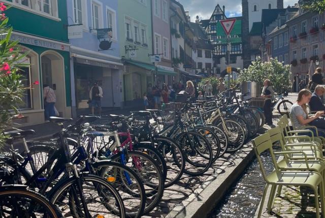 Main modes of transportation are bikes in Freiburg, Germany.