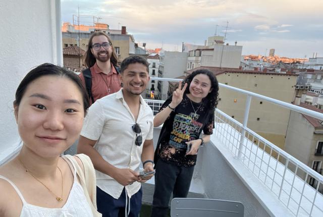 IES Abroad Madrid students enjoying the sunset on a rooftop terrace