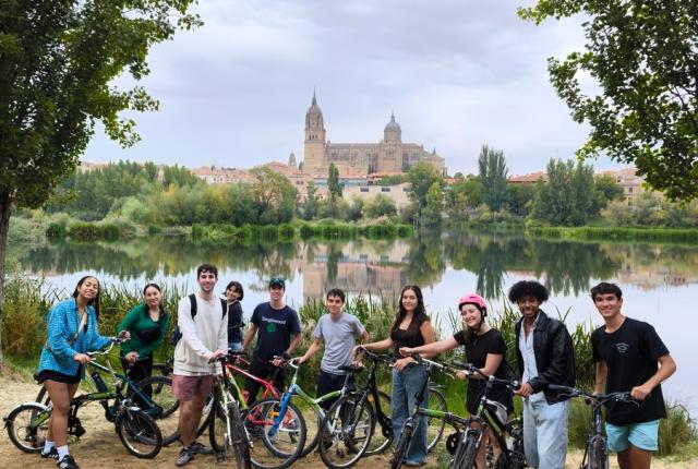 IES Abroad Salamanca students on a bike tour through the city