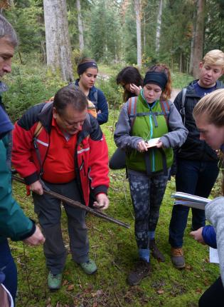 students on an Environmental Studies & Sustainability course in the forest