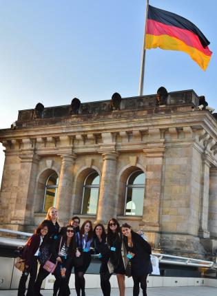 students posing for a photo on the roof of the Reichstag Building