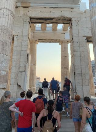 Student group walking through Acropolis