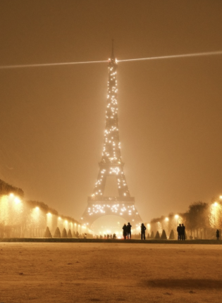 Eiffel Tower lit up at night