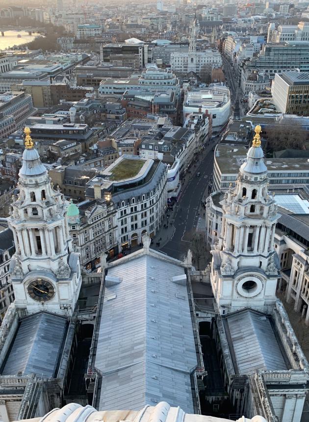 an aerial view of St. Paul's Cathedral in London