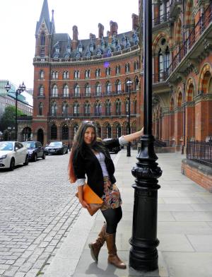 a student intern poses for a photo outside of King's Cross in London