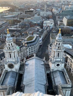 an aerial view of St. Paul's Cathedral in London