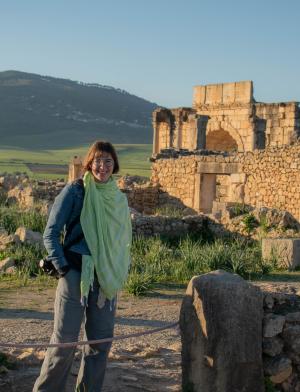A student smiles at an archaeological site in Volubilis, Morocco.