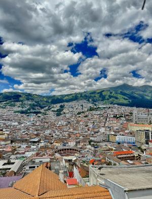 an aerial view of Quito on a sunny day