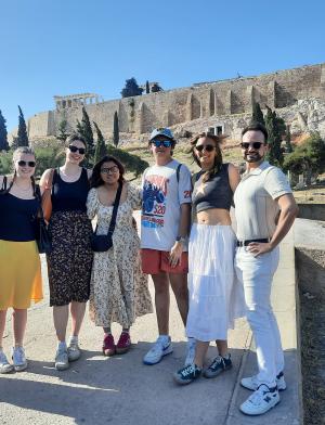 Student group in front of ruins in Athens, Greece