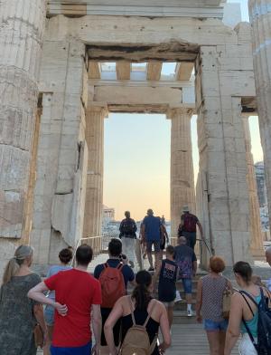 Student group walking through Acropolis