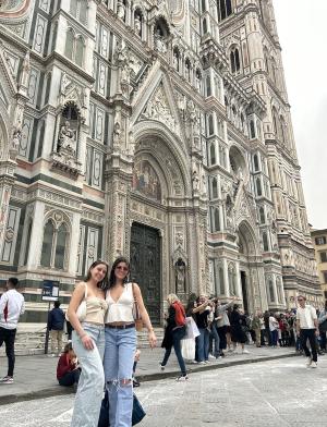 Two girls in front of the Duomo in Florence