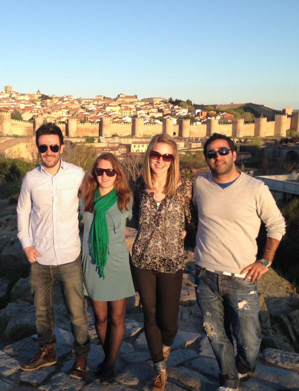 Four students outside the walls of Avila