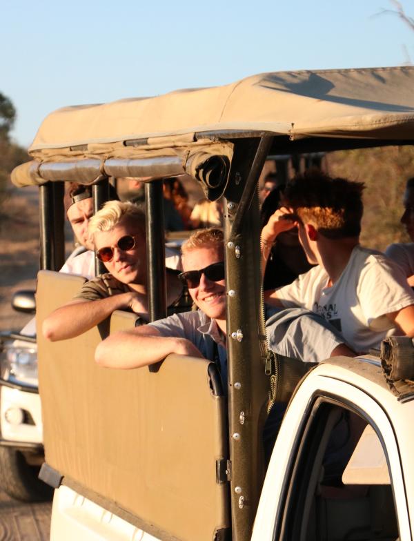 Students riding in a truck in Kruger National Park