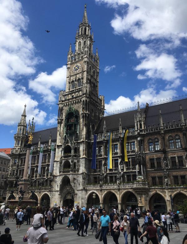 Outside the bell tower in Munich, Germany.