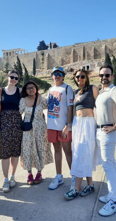 Student group in front of ruins in Athens, Greece