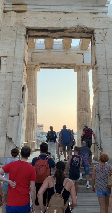 Student group walking through Acropolis
