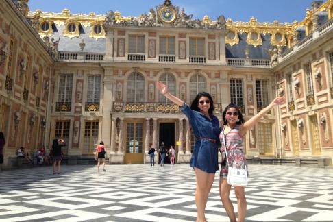 students at Versailles on a summer day