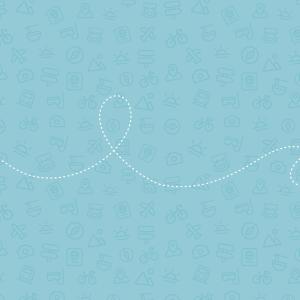 blue background with air plane icon and dotted trail lines