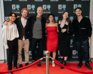 IES Abroad Study Abroad Film Festival 2022 finalists with the host, Patrick Jager