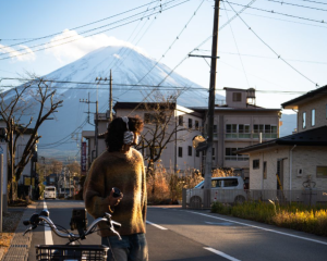 Student with bike in Tokyo