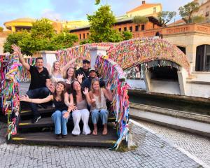 Students on a bridge in Salamanca