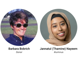 Headshots of Barbara Bobrich and Thamine Nayeem