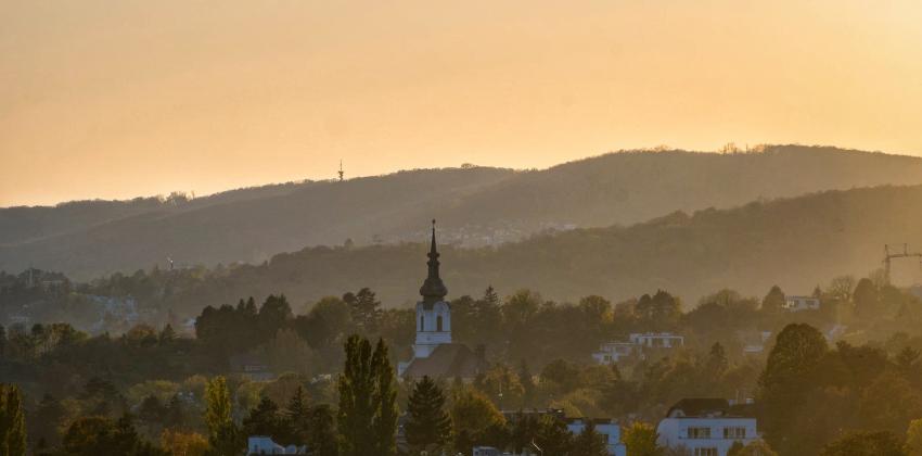 A view of Vienna, Austria's landscape at sunset.