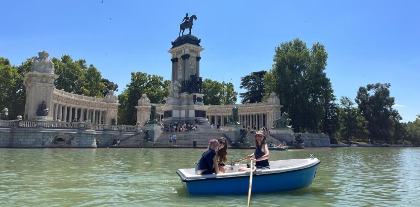 IES Abroad Madrid students on boat in Ritero Park